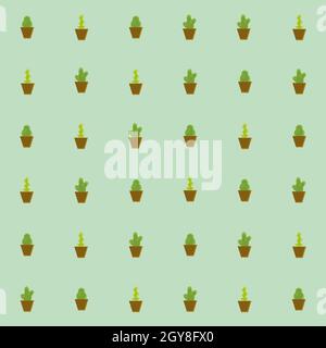 Seamless pattern, various plants in pots - Vector illustration Stock Photo