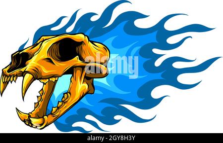 Vector illustration of tiger skull with fire Stock Photo