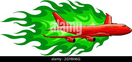 illustration of civil aircraft with flames Stock Photo
