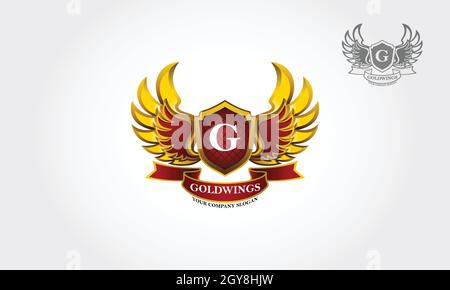 Gold Wings Vector Logo Illustration. Heraldic Wings Logo of different wings. Wings is a symbol logo. its design is easy to configure and use. Stock Vector
