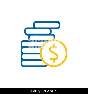 Coins stack outline vector illustration. Money stacked coins icon. Finances sign. Graph symbol for your web site design, logo, app, UI Stock Photo