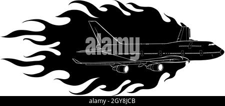 illustration of civil aircraft with flames Stock Photo