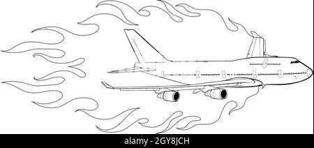 illustration of civil aircraft with flames Stock Photo