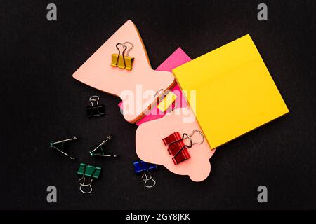 Multiple assorted collection office stationery photo placed over table Stock Photo