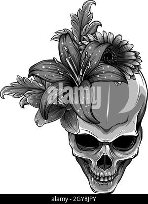 Skull and Flowers Vector Illustration Stock Photo