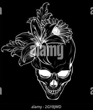 Skull and Flowers Vector Illustration Stock Photo