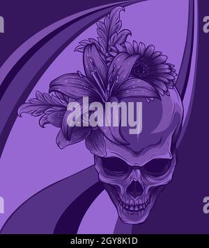 Skull and Flowers Vector Illustration Stock Photo