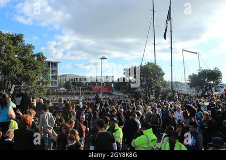 Rugby World Cup fans and Supporters at the Auckland Waterfront for the RwC 2011 opening in Auckland.9 Sep 2011 Stock Photo