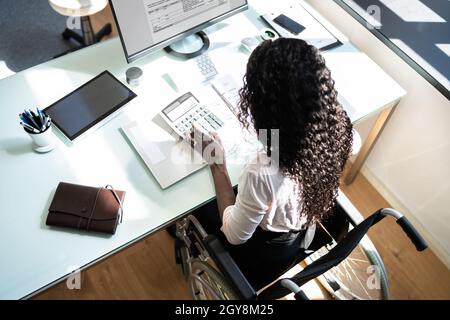 Disabled Professional Accountant African Lady In Wheelchair Stock Photo
