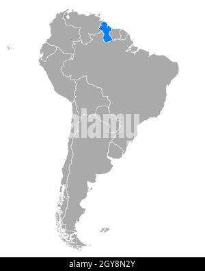 Map of Guyana in South America Stock Photo