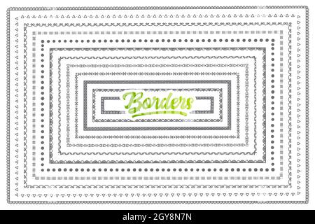 Hand drawn set of different styled mandalas with green lettering in Stock Photo
