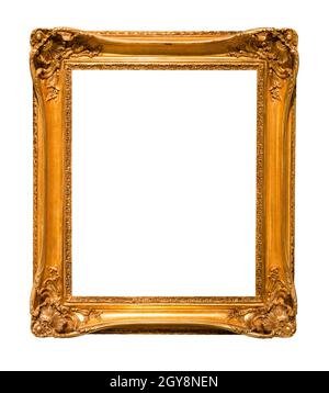 vertical decorated baroque picture frame cutout on white background Stock Photo