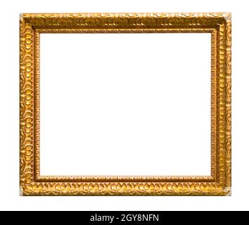horizontal old carved golden picture frame cutout on white background Stock Photo