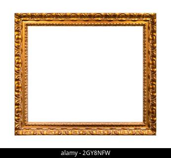 old ornamental golden wood picture frame cutout on white background Stock Photo