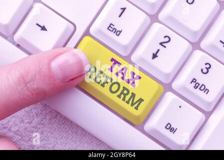 Text caption presenting Tax Reform, Conceptual photo government policy about the collection of taxes with business owners Typing Cooking Lesson Guideb Stock Photo