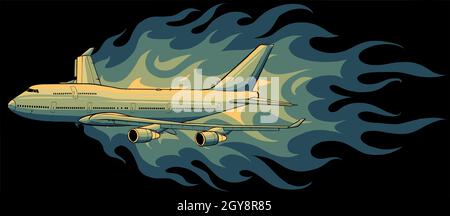 illustration of civil aircraft with flames Stock Photo