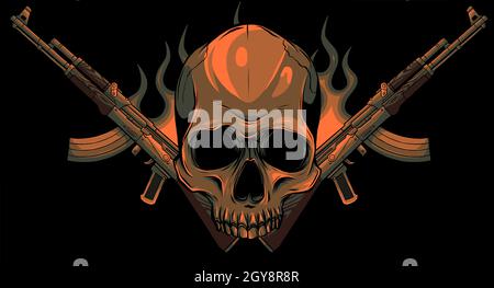 Skull with machine guns AK-47 Stock Photo - Alamy