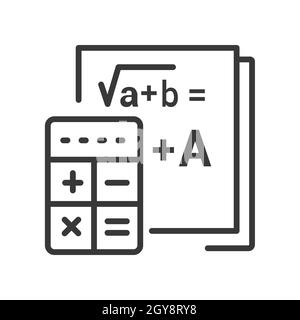 Mathematics - vector line design single isolated icon on white background. High quality black pictogram. A mathematical task written on paper requires Stock Vector