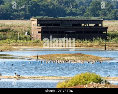 A bird hide at RSPB Minsmere nature reserve, Suffolk, UK. Stock Photo