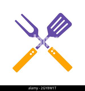 Big fork and spatula vector glyph icon. Kitchen appliance. Graph symbol for cooking web site design, logo, app, UI Stock Photo