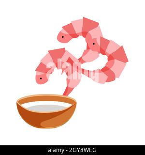 Realistic fresh shrimp on white background - Vector illustration Stock Photo