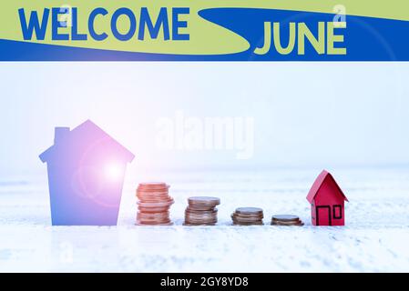 Writing displaying text Welcome June, Business idea Calendar Sixth Month Second Quarter Thirty days Greetings Selling Land Ownership, Investing On New Stock Photo