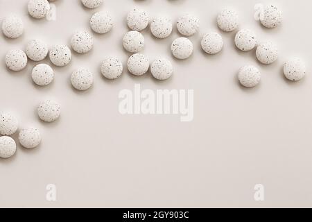 white pills on white background with copy space Stock Photo