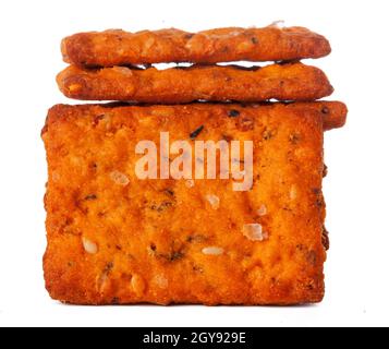 Dried bread crisps isolated on white background Stock Photo