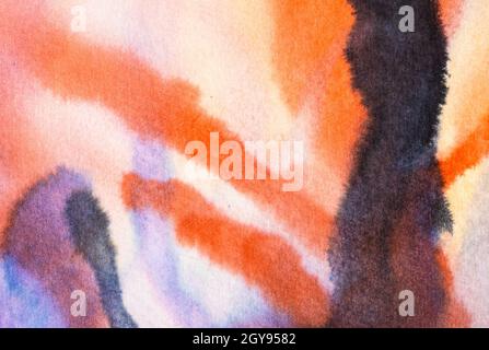abstract hand-painted red and violet watercolour stains on white paper Stock Photo