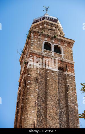 Murano Island, bell tower of Church of San Pietro Martire, (St. Peter martyr) in Renaissance style, Venice lagoon, Venice, Veneto, Italy, Europe. Stock Photo
