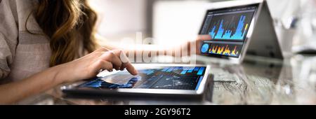 KPI Data Analytics Dashboard On Analyst Laptop Stock Photo