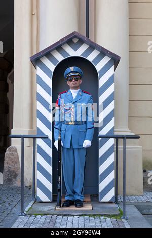 Prague, Czech Republic - June 14 2018: Royal guard at the entrance of Prague Castle. Stock Photo