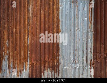 Rusty corrugated galvanised iron wall texture for background Stock Photo