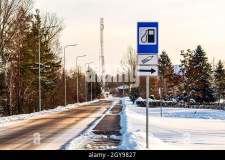 LPG fuel station sign on a snowy winter street Stock Photo