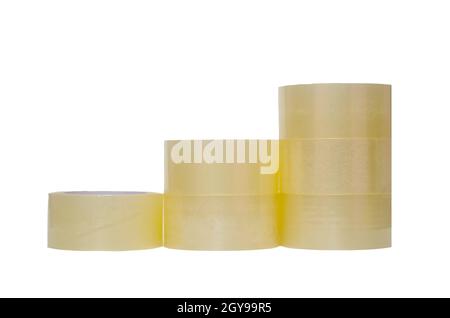 Clear tape on white background. Used for closing parcel boxes. Stock Photo