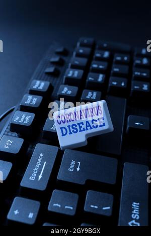 Conceptual caption Coronavirus Disease, Business concept defined as illness caused by a novel virus SARSCoV2 Fixin G Coding String Arrangement, Typing Stock Photo