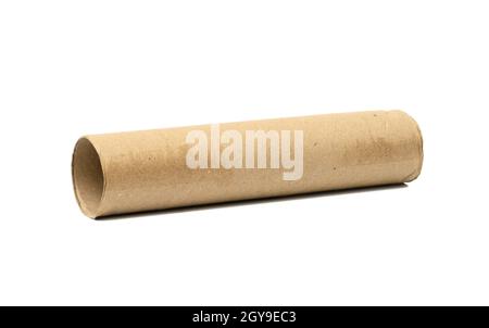 brown paper towel from a roll of kitchen towels, object isolated on a white background, close up Stock Photo