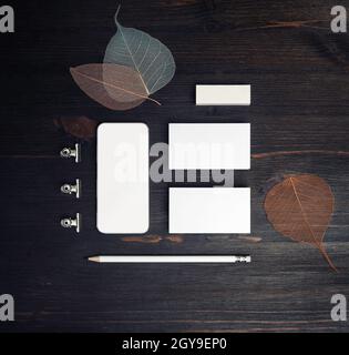 Blank Stationery Template On Wood Table Background. Branding Identity 