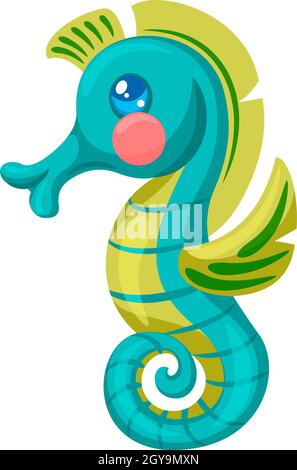 Sea horse colored isolated on white background. Seahorse animal, marine and underwater exotic mascot, undersea creature vector illustration Stock Vector
