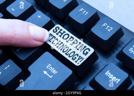 Text sign showing Shopping Technology, Business concept advancing innovations in trading and process automation Typing New Blog Contents, Writing Movi Stock Photo