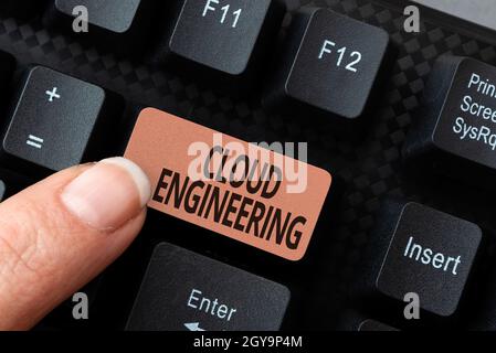 Writing displaying text Cloud Engineering, Conceptual photo application of engineering disciplines to cloud computing Abstract Reasearching Old Online Stock Photo