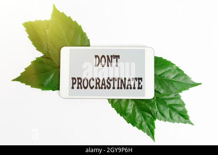 Writing displaying text Don T Procrastinate, Business concept Avoid delaying or slowing something that must be done Saving Environment Ideas And Plans Stock Photo