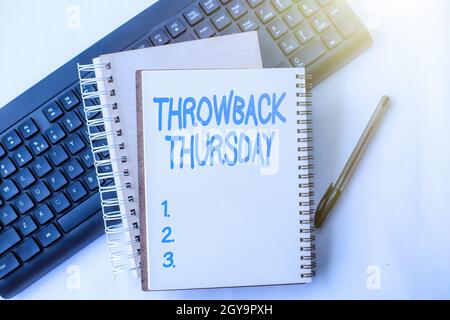 Writing displaying text Throwback Thursday, Business idea wistful revisiting of the past used in social media Two Plain Lined Spiral Notebooks With Pe Stock Photo