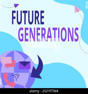 Text caption presenting Future Generations, Conceptual photo generations to come after the currently living generation Internet Network Drawing With C Stock Photo