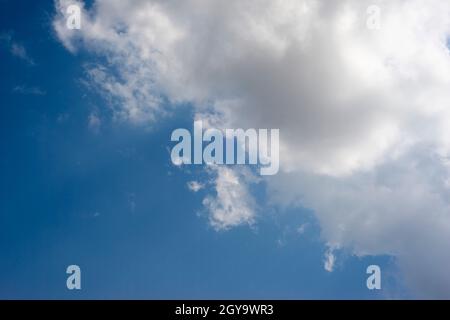 Scattered cloud clusters in a blue sky, blue sky background with white clouds, Stock Photo