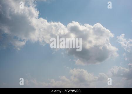 Scattered cloud clusters in a blue sky, blue sky background with white clouds, Stock Photo