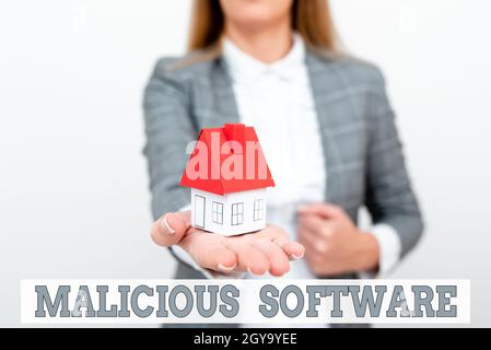 Inspiration showing sign Malicious Software, Internet Concept the software that brings harm to a computer system A Young Lady Orbusinesswoman Holding Stock Photo