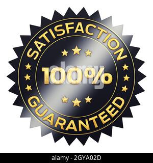 100 percent satisfaction guaranteed , black and gold warranty label isolated on white Stock Photo