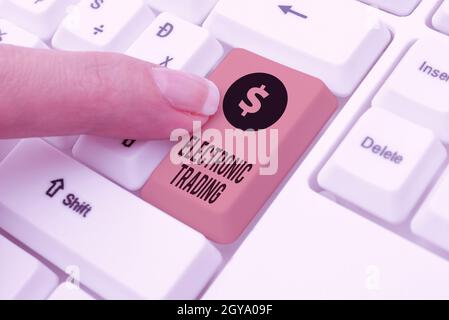 Sign displaying Electronic Trading, Business concept method of trading financial derivatives electronically Researching Software Development Solutions Stock Photo