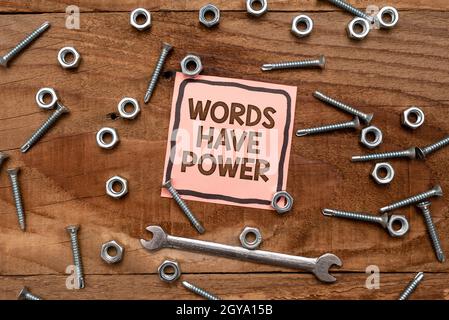 Conceptual display Words Have Power, Business showcase essential tools individuals use to communicate and learn New Ideas Brainstoming For Maintenance Stock Photo
